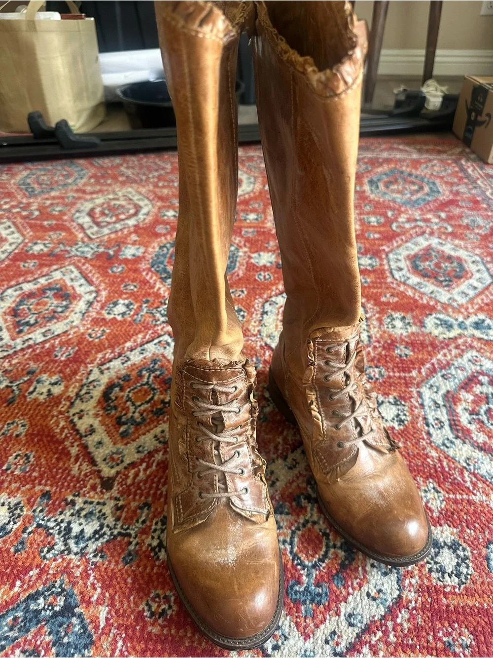 Miss Albright leather boots with ruffles